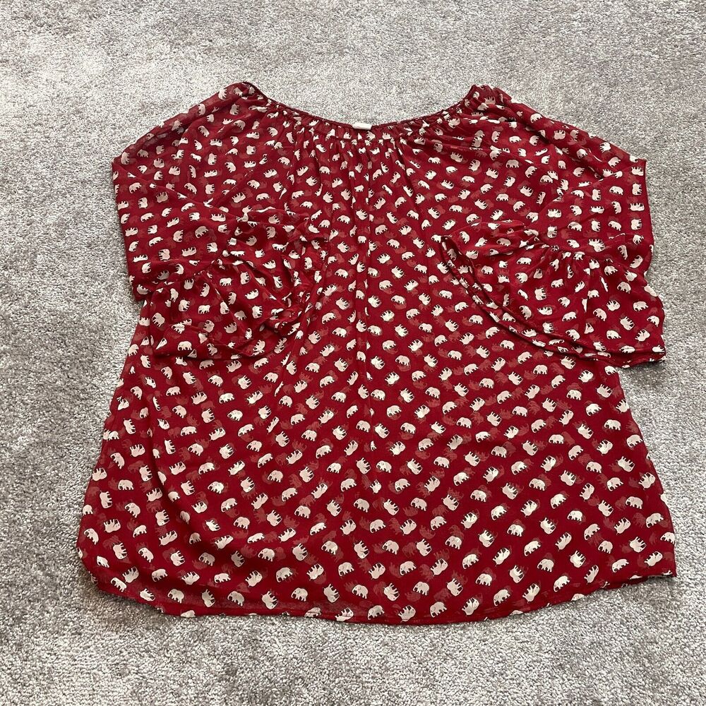 Unbranded Blouse Shirt Womens 3XL Red Long Sleeve Elephant Print Ladies Top